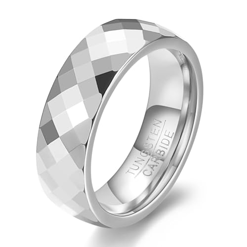 MYNENEY 4mm/6mm Gold Tungsten Faceted Ring for Men Women Couple Rings Bands Comfort Fit Engagement Wedding Bands Size 5-12