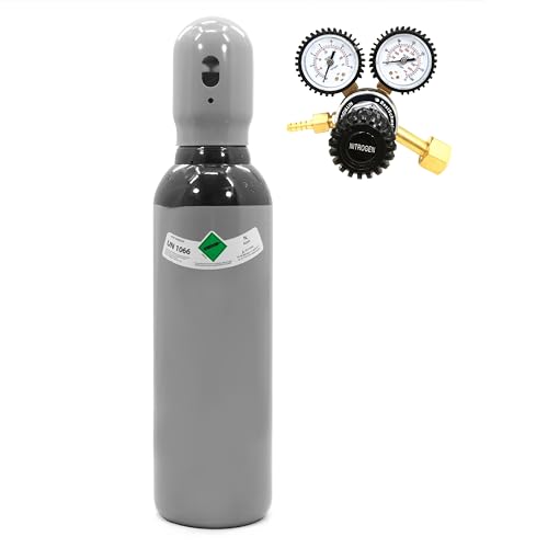 Stickstoff Gasflasche 5L gefüllt + Druckminderer 200 bar Set - 150 bar 0 8m Nitrogen Flasche W24.32 - Schutzgas für Klimaanlage Dichtheitsprüfung & Reifen (30l/min) - Bestschweissen.de