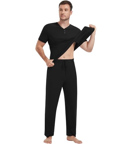 NACHILA Women's Bamboo Viscose Pajama Set - Sleeveless Tank & Capri Pants, Black, Size Large