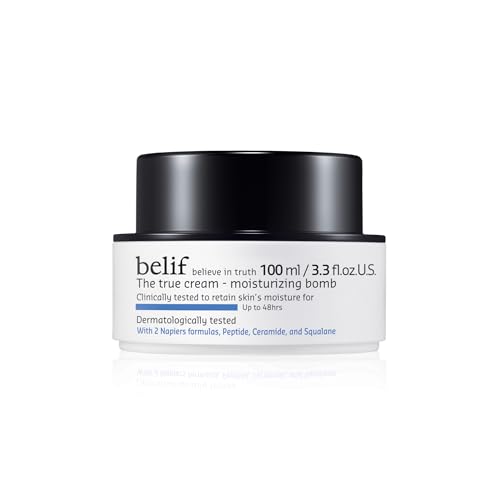 belif The True Cream Moisturizing Bomb 100ml, 48hrs of Moisture & Hydration, Peptide, Ceramide, Squalane, Restores Skin Barrier, Daily Face Cream, All Skin Types, Korean Skin Care Moisturizer