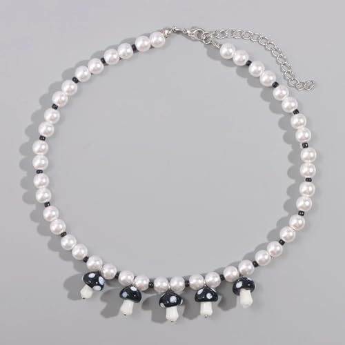 Collier champignons argent 925 anti-ternissement et perles douces légères