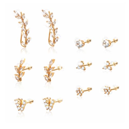 Image of SANNIDHI Earrings Set for Women Girls Gold Rhinestone Stud Earring Stainless Steel Cartilage Hypoallergenic Earrings Combo Set for Multiple Piercing