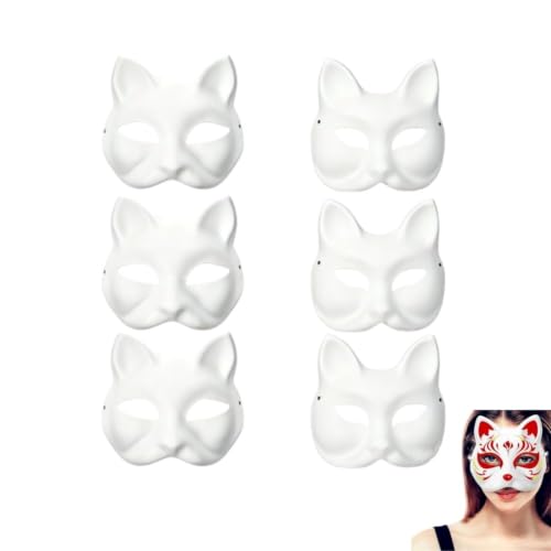 Masque Chat, Masques de Peindre, Masques en Papier à Peindre, Masque Blanc, Bricolage Papier Masques, Masque de Chat Peint à La Main, Loisirs Créatifs, pour Bricolage Et Cosplay, Halloween, 6 Pièces
