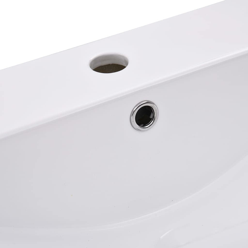 vidaXL Lavabo Encastrado Cerámica Decoración Baño Casa Interior Hogar Accesorios Fontanería Diseño Moderno Elegante Funcional Blanco 91x39.5x18.5cm
