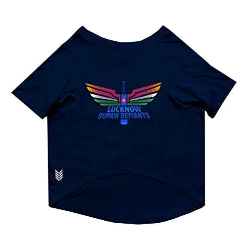 Image of Ruse Crew Neck Half Sleeves T-Shirt for Dogs IPL Replica Lucknow Supaw Defiants Team Dog Cotton Jersey Printed Breathable Tees Apparel for Pet - Gift for Dogs (Saint Bernard, Great) (Dark Blue, XXL)