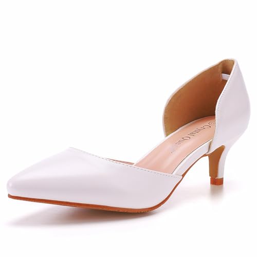 Women Pointed Toe High Heel Pumps Wedding Bridal Shoes Evening Party Dress Shoes 5Cm Closed Toe Low Heel