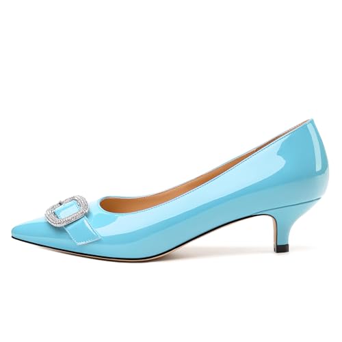 Women's Pumps, Pointed Closed Toe Kitten Heels, Rhinestone High Heels for Women, Fashion Slip-on Low Stiletto Heels2