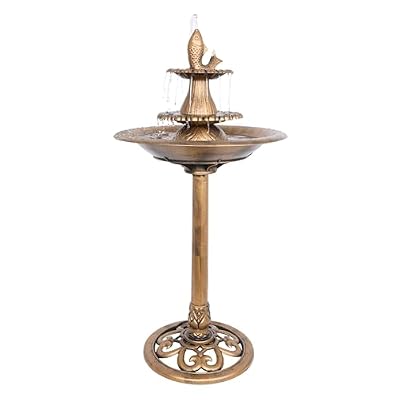 Alpine Corporation 40" Tiered Pedestal Fish Fountain Birdbath, Cascading Outdoor Water Feature for Garden, and Backyard Décor, Gold