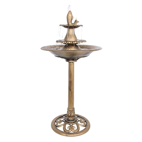 Alpine Corporation 40' Tiered Pedestal Fish Fountain Birdbath, Cascading Outdoor Water Feature for Garden, and Backyard Décor, Gold