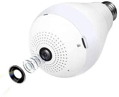 Full HD 1080P 360° Panoramic WiFi Camera Bulb Camera Lens Home Security Camera with Two-Way Audio, Multi-User Online Support,WiFi Connection, and Monitor Detection (Bulb Camera)
