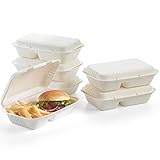Vallo 100% Compostable Clamshell To Go Boxes For Food [9X6' 2-Compartment 50-Pack] Disposable Take Out Containers, Made of Biodegradable Sugar Cane, Eco-Friendly Bagasse, Heavy-Duty ToGo Containers For Food