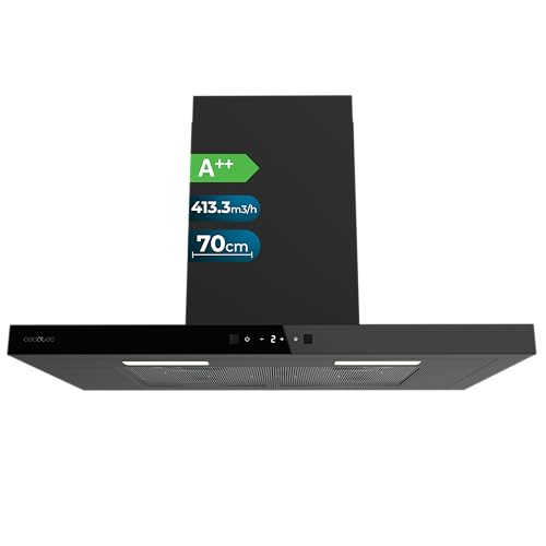 Cecotec Campana Extractora en forma de T Bolero Flux TT 704400 Black A++, 70cm, 413,3m³/h de succión, Clase A++, Control Táctil Invisible, Hand Movement Control, Función Booster, Filtros Lavables