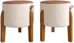 Kit 2 Puff Couro Redondo Moderno 42x32 Bege