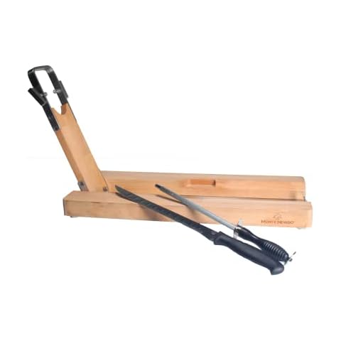 Monte Nevado Folding Ham Stand - Carving Knife and Sharpener Included - Iberico, Serrano and Prosciutto Ham Holder Stand - Easy to Assemble, Lightweight, Portable - Soporte Jamonero Plegable Cover