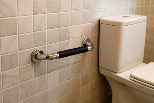Image of BATH GURU Heavy Duty High Grade Rustproof Stainless Steel Safety Bathroom Grab Bar handle for Senior Citizen, Anti-Slip Grip, Wall Mounted Support Rail for Toilet Shower, Bathtub (Black Grip, 20 Inch)
