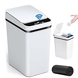 CHAMSUREUK Smart Touchless Bathroom Trash Can 10L Automatic Motion Sensor Rubbish Can with Lid Electric Waterproof Narrow Small Garbage Bin for Kitchen, Office, Toilet, Bedroom with 50pcs Trash bags