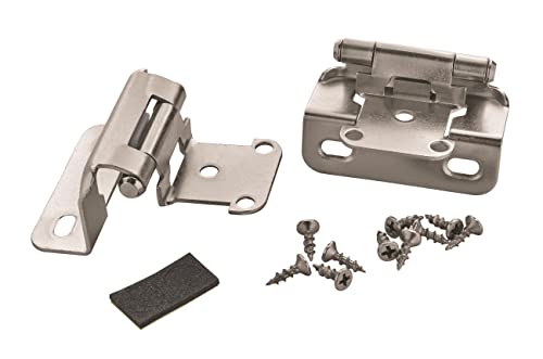 Image of Amerock 1 Pair 1 /2 inch Overlay Satin Nickel Partial Wrap Cabinet Hinge | Self-Closing Steel Cabinet Hinge for Kitchen and Bathroom Cabinet Doors with a 1 /2 inch (13 mm) Overlay, Partial Wrap