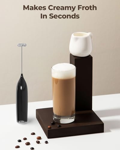 SIMPLETaste Milk Frother Handheld Battery Operated Electric Foam Maker, Black Drink Mixer with Stainless Steel Whisk for Cappuccino, Bulletproof Coffee, Latte