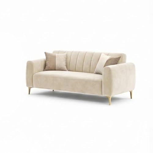 Image of Habibi Rich Velvet Suede 3+2 Seater Sofa Set | Spacious Soft Touch Comfort Seating | 5 Person Seating | Modern Living Room Sofa Set (Cream)