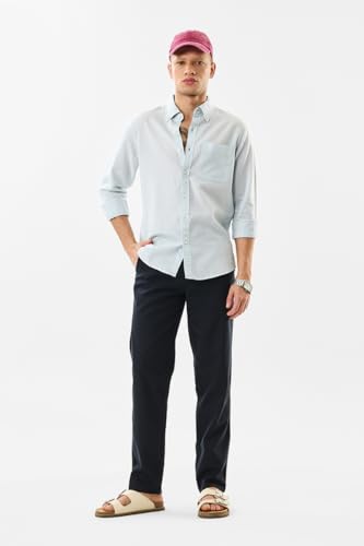 Image of SNITCH Men Casual Trousers | Slim Fit Mid Rise Textured Design | Cotton Linen Blend & Breathable Fabric for Summer & Street Wear