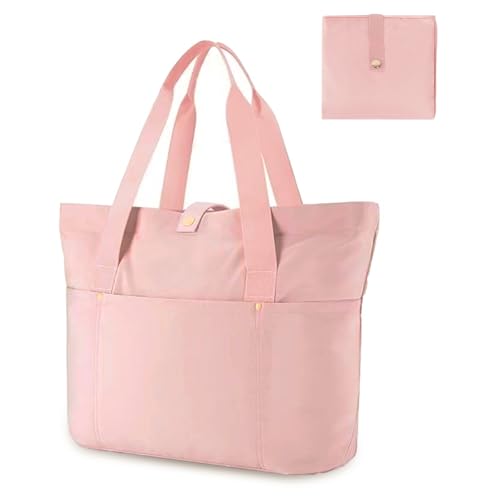 Aucuu Bolso de Lona con Múltiples Bolsillos para Mujer, Bandolera de Gran Capacidad, para Compras, Viajes, Escolares, Trabajo, Rosa