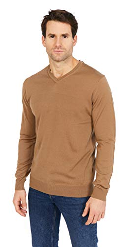 Jack Stuart - Jersey con Cuello en Pico para Hombre, 100% Lana de Merino Extra Fine (Camel, M) Cover