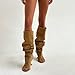 Kapxumo Women's Suede Knee High Boots Open Square Toe Pull On Slouchy Under the Knee Boots Wedge Heel Wide Calf Boots Fashion Dress Party Camel Boot