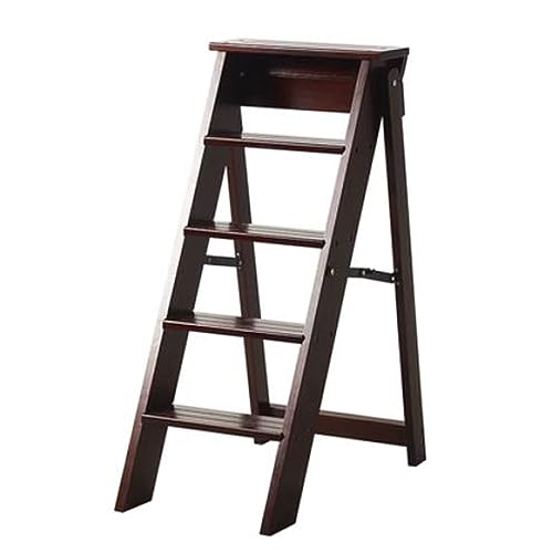 escalera de mano Escalera de mano Taburete de 5 escalones, escaleras de madera maciza gruesa con pedal ancho, escalera plegable for el hogar con escalones de seguridad antideslizantes, estante for flo