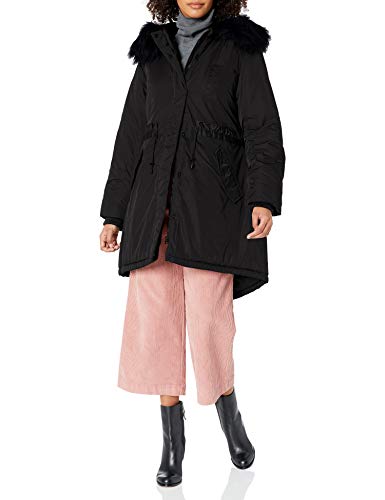 Jessica Simpson Women's Parka Jacket, Faux Fur Hood Black, L