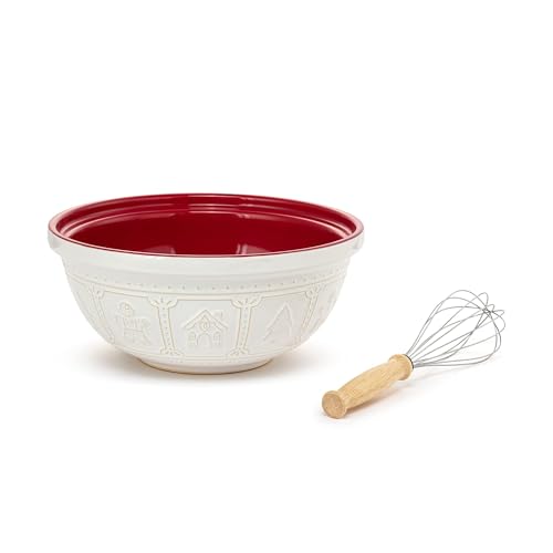 Juego de 2 tazones cerámicos rojo y blanco con batidor miniatura 1