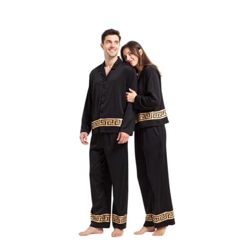 Mens Pajamas Set Luxurious Satin Matching Pajamas for Couples Silk Like PJS