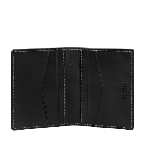 Image of Fossil Wallet for Men, Hayes Leather Card Case; Men's Bifold Leather Wallet, Black