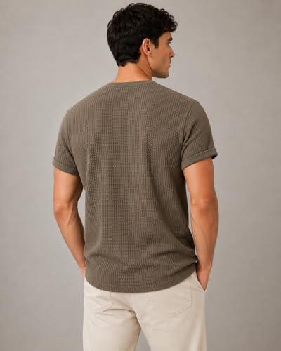 Image of London Hills Men's Waffle Textured T-Shirt | Solid Regular Fit Round Neck Half Sleeve Casual Wear Tee | Soft, Breathable & Lightweight Fabric