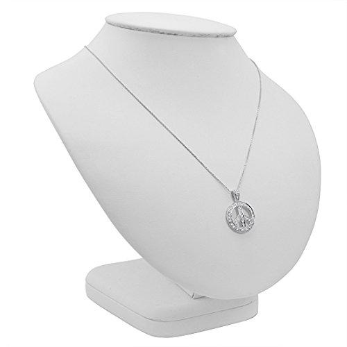Diamond Peace Sign Pendant Necklace in Sterling Silver on an 18in Box Chain | Real Diamond Necklaces Gifts for Women2