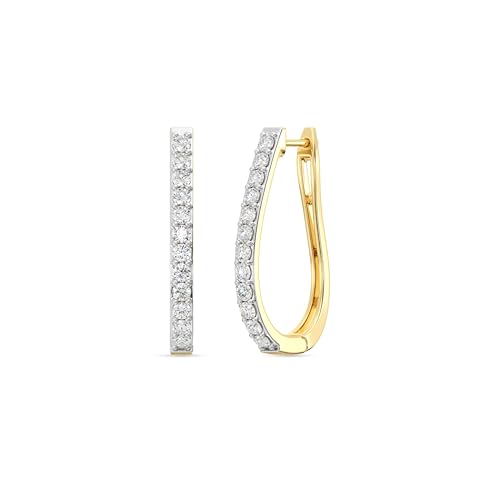 Gilded Lab-Grown Diamond Prong Set Hoop Earrings for Women in 925 Sterling Silver and 14KT Yellow Gold Plated Silver | Hypoallergenic Fine Jewelry | Hinged Closure | SI1 Clarity, F Color |1/4,1/2, 1,2 Carat Total Weight