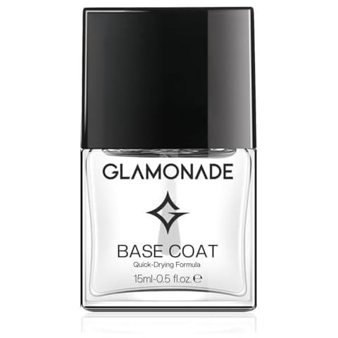 Glamonade Base Coat Nail Polish Clear: Quick Dry Nail Polish Long Lasting Fingernail Toe Polish Color Strengthener Natural Nail Repair 0.34 fl oz Cover