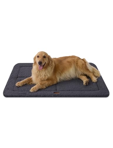 Joydeco Low Profile Dog Crate Mat Reversible Bed Pad, Washable Dog Pad Mat with Ultra Soft Fleece, Compact Design Kennel Beds Mats for Extra Large Medium Small Pets, 44" x 32" Dark Gray