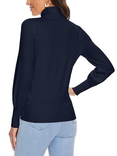 Image of Spicy Sandia Women's Turtleneck Sweaters Pullover Knit Tops Navy Blue 2XL
