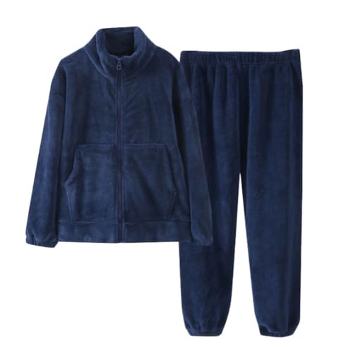 Valcatch Conjunto de pijama de 2 piezas para niños, pijama de forro polar de felpa suave para niños de 4 a 12 años, manga larga, cremallera completa, chaqueta de cuello alto con bolsillos y pantalones