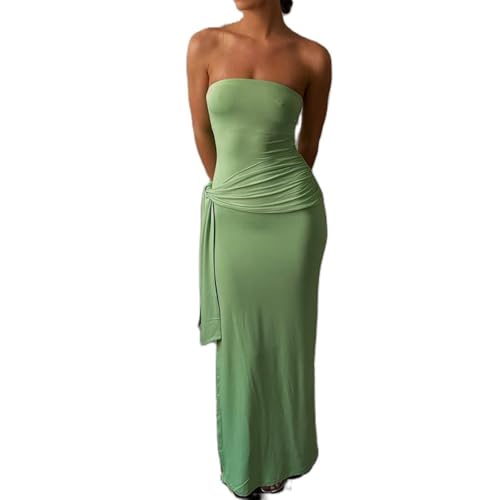 Image of Women Floral Strapless Maxi Dress Y2K Bodycon Tube Long Dresses Sexy Party Formal Cocktail Beach Slit Dress