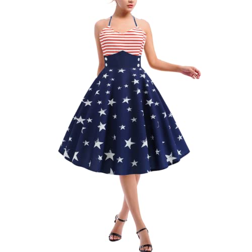 Image of Women Dress American Flag Print Vintage Maxi Dress