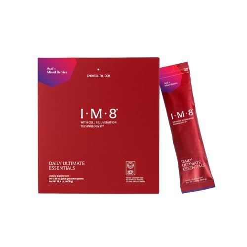 IM8 Daily Ultimate Essentials All-in-One Multivitamin Supplement 90 Nutrient Rich Ingredients CoQ10 Probiotics Vitamins Greens Gluten Free Vegan (30 Packets Acai and Mixed Berries)