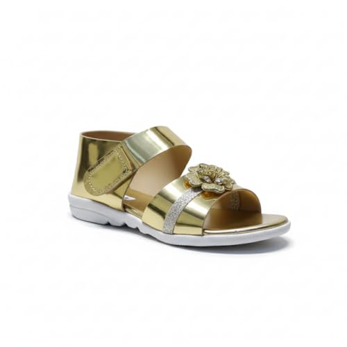 Image of 𝐓𝐫𝐞𝐧𝐝𝐒𝐭𝐚𝐭𝐢𝐨𝐧:-Girls Trendy Sandals with Holographic Floral Strap, Welcro Style, Sandals |