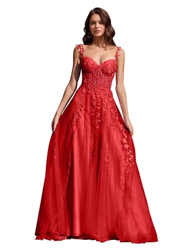 Image of Long Tulle Prom Dresses 2025 V Neck Floral Long Ball Gowns for Women Lace Applique Formal Evening Gowns ACE159