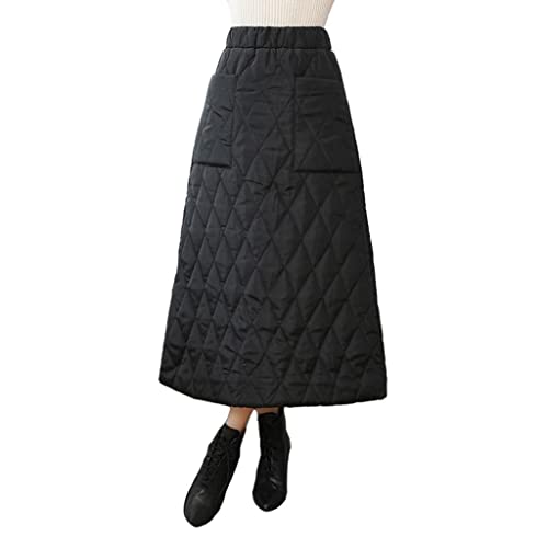 Down Skirts Pocketed Windproof Lightly Quilted for Warm Check Pattern XL