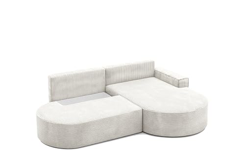 Kaiser Möbel - Ecksofa mit Schlaffunktion und Bettkasten - Eckcouch - Sofa L Form, Wohnlandschaft - Bequemes Sofa mit Ottomane - Modena Runden Beige, Poso Rechts – Bild 4