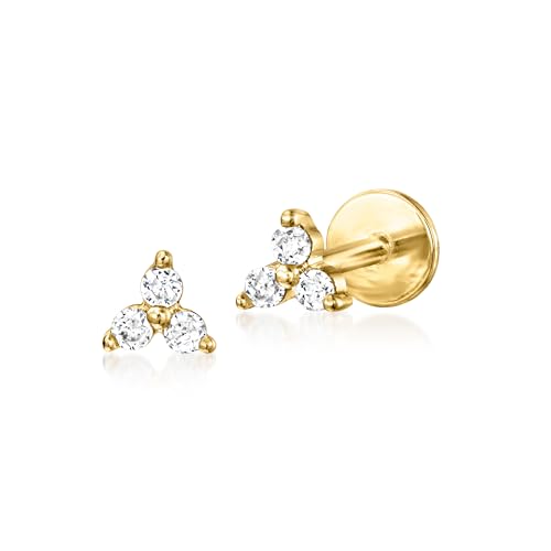 Pure Collection by Ross-Simons Diamond-Accented 3-Stone Flat-Back Stud Earrings in 14kt Yellow Gold