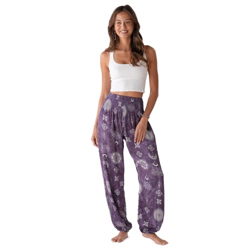 Image of Lotus and Luna Women's Harem Pants Thai Pants for Beach & Lounge High Waisted Flowy Boho Pants Genie Pants Yoga Pants