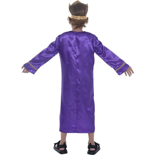 Sincere Party Christmas Nativity Wise Man Costume for Kids Xmas King Dress Up with Fabric Crown Purple 3-4 years - Image 3