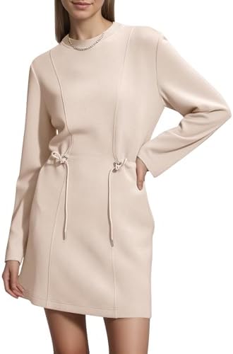 COCOMARTS Womens Long Sleeve Crewneck Sweatshirt Dress Drawstring Waistband Casual Tunic Tops Mini Dresses 2025 Fall Clothes